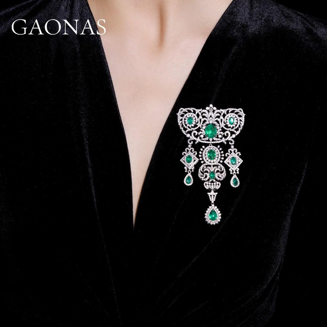 GAONAS Emerald brooch Cubic Zirconia S925 Silver Artificial woman unisex fashion luxurious jewelry Green rich creative gifts 2025 NEW GZ115533