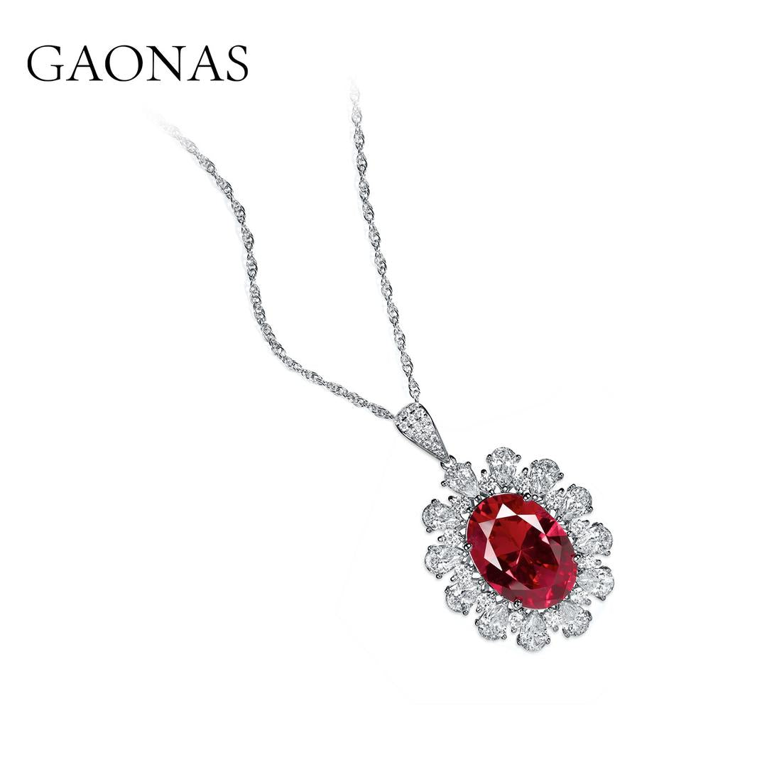 GAONAS Ruby necklace Cubic Zirconia S925 Silver Artificial woman unisex fashion luxurious jewelry Red rich creative gifts 2025 NEW RX053840