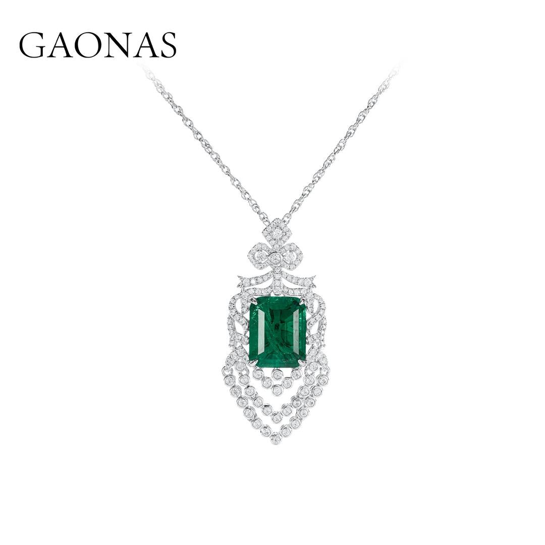 GAONAS Emerald necklace Cubic Zirconia S925 Silver Artificial woman unisex fashion luxurious jewelry Green rich creative gifts 2025 NEW GX42600