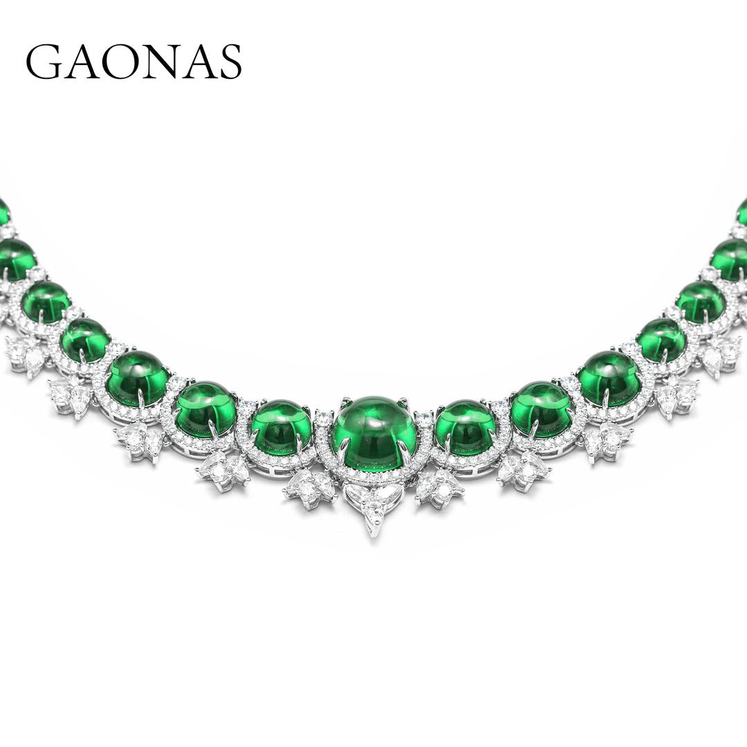 GAONAS Emerald necklace Cubic Zirconia S925 Silver Artificial woman unisex fashion luxurious jewelry Green rich creative gifts 2025 NEW 10099XG