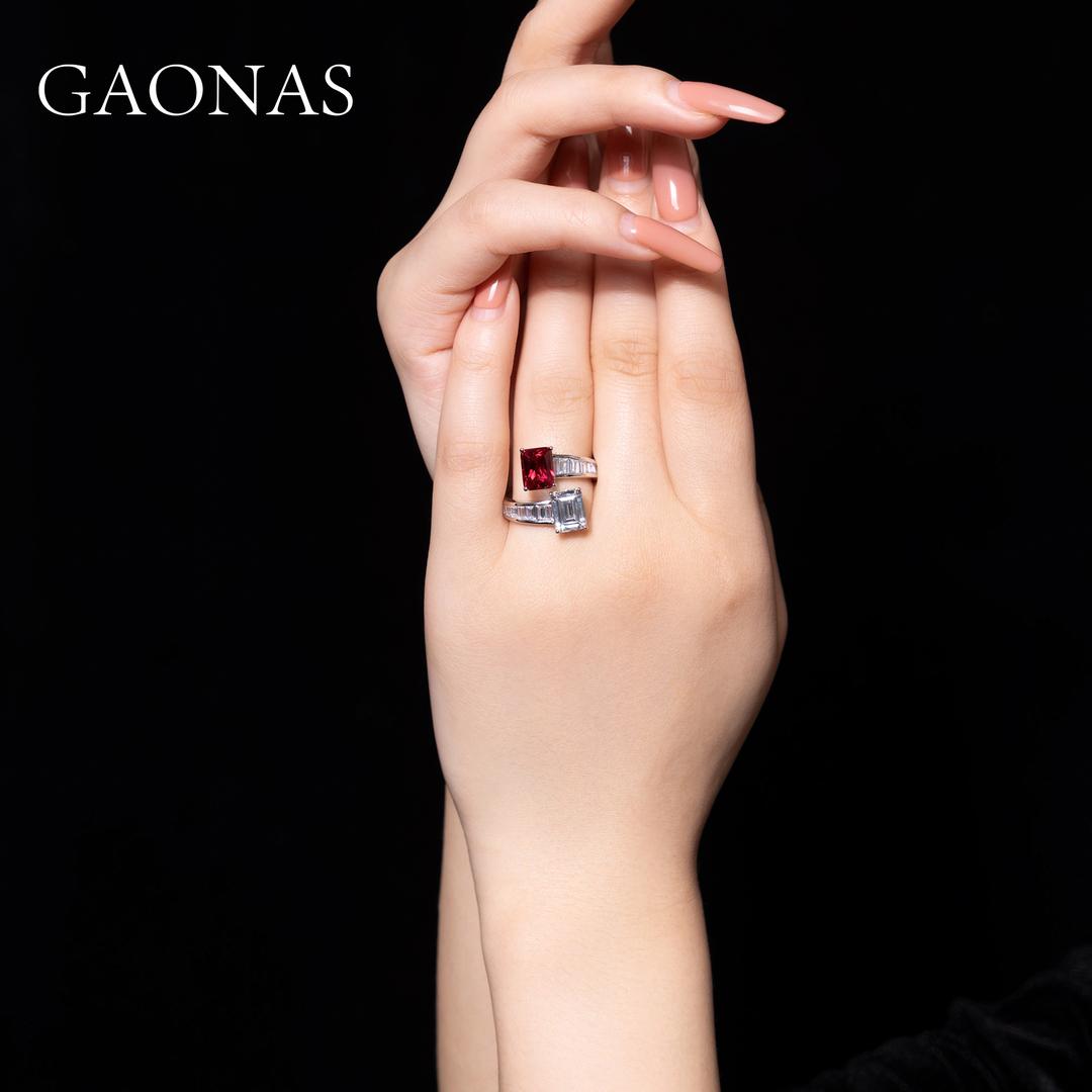 GAONAS Ruby ring Cubic Zirconia S925 Silver Artificial woman unisex fashion luxurious jewelry Red rich creative gifts 2025 NEW 10060JR