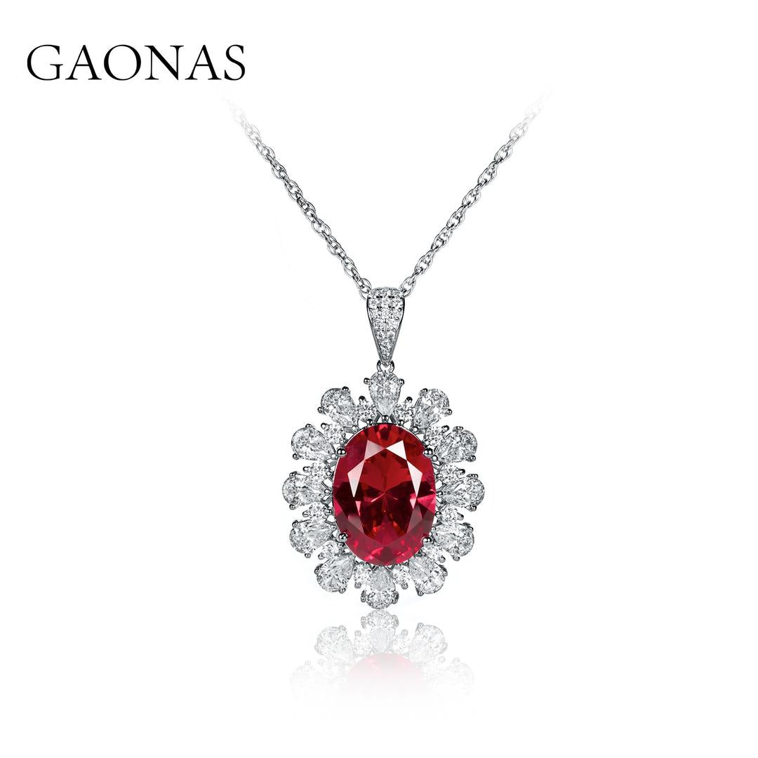 GAONAS Ruby necklace Cubic Zirconia S925 Silver Artificial woman unisex fashion luxurious jewelry Red rich creative gifts 2025 NEW RX053840