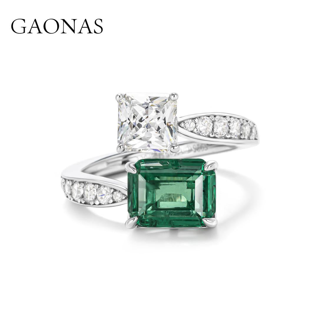 GAONAS Emerald ring Cubic Zirconia S925 Silver Artificial woman unisex fashion luxurious jewelry Green rich creative gifts 2025 NEW GJ4663