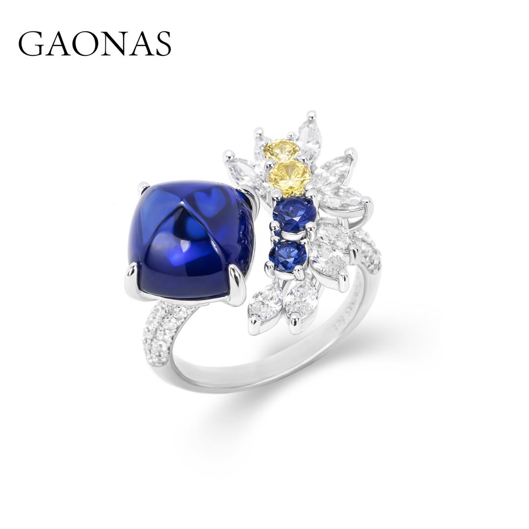 GAONAS Royalblue ring Cubic Zirconia S925 Silver Artificial woman unisex fashion luxurious jewelry Blue rich creative gifts 2025 NEW BJ121330-1