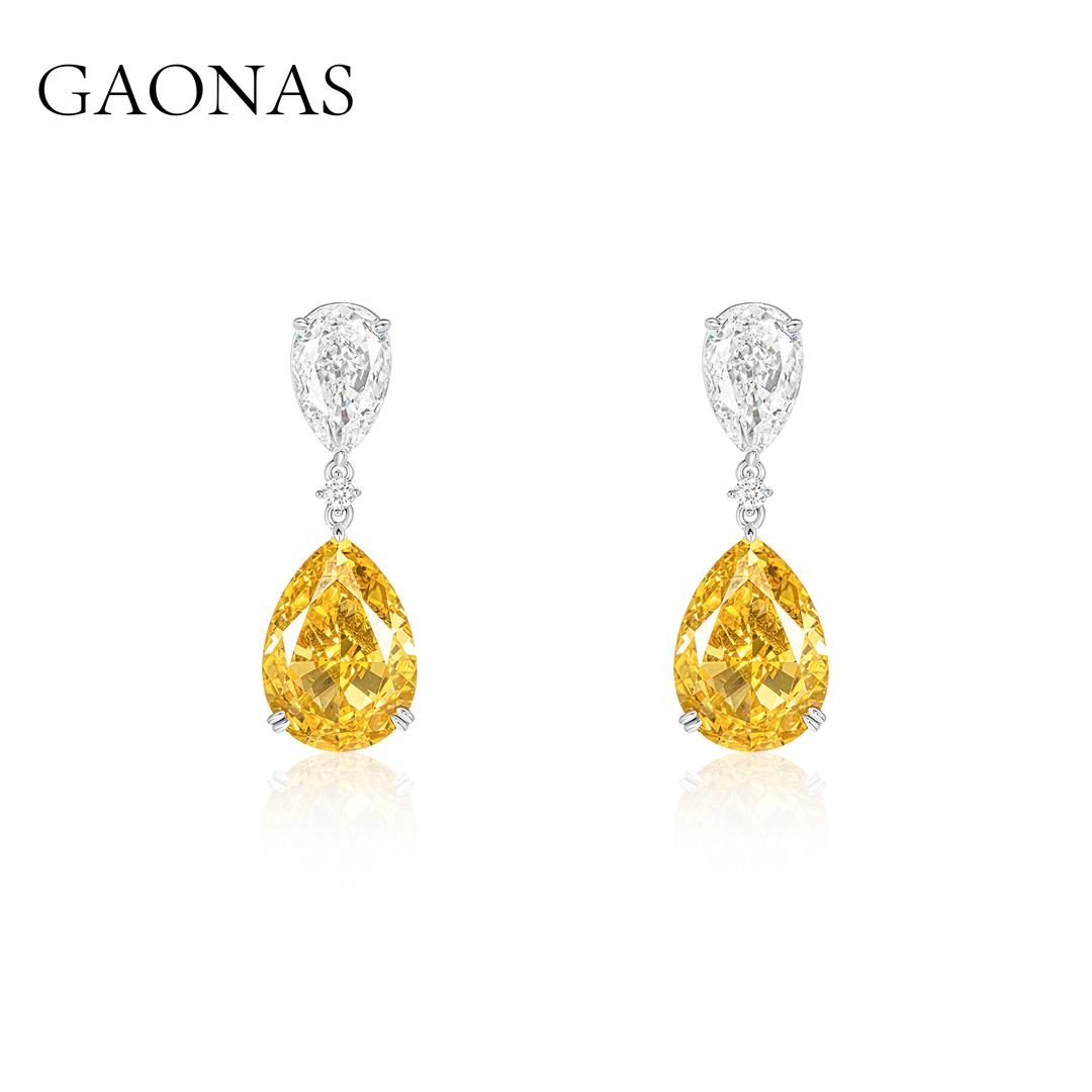 GAONAS Fancy Vivid Yellow earring Cubic Zirconia S925 Silver Artificial woman unisex fashion luxurious jewelry Yellow rich creative gifts 2025 NEW YE044000