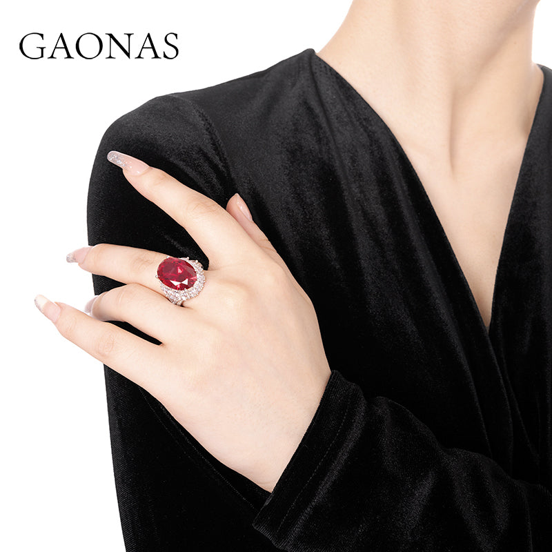 GAONAS Ruby ring Cubic Zirconia S925 Silver Artificial woman unisex fashion luxurious jewelry Red rich creative gifts 2025 NEW RJ033000