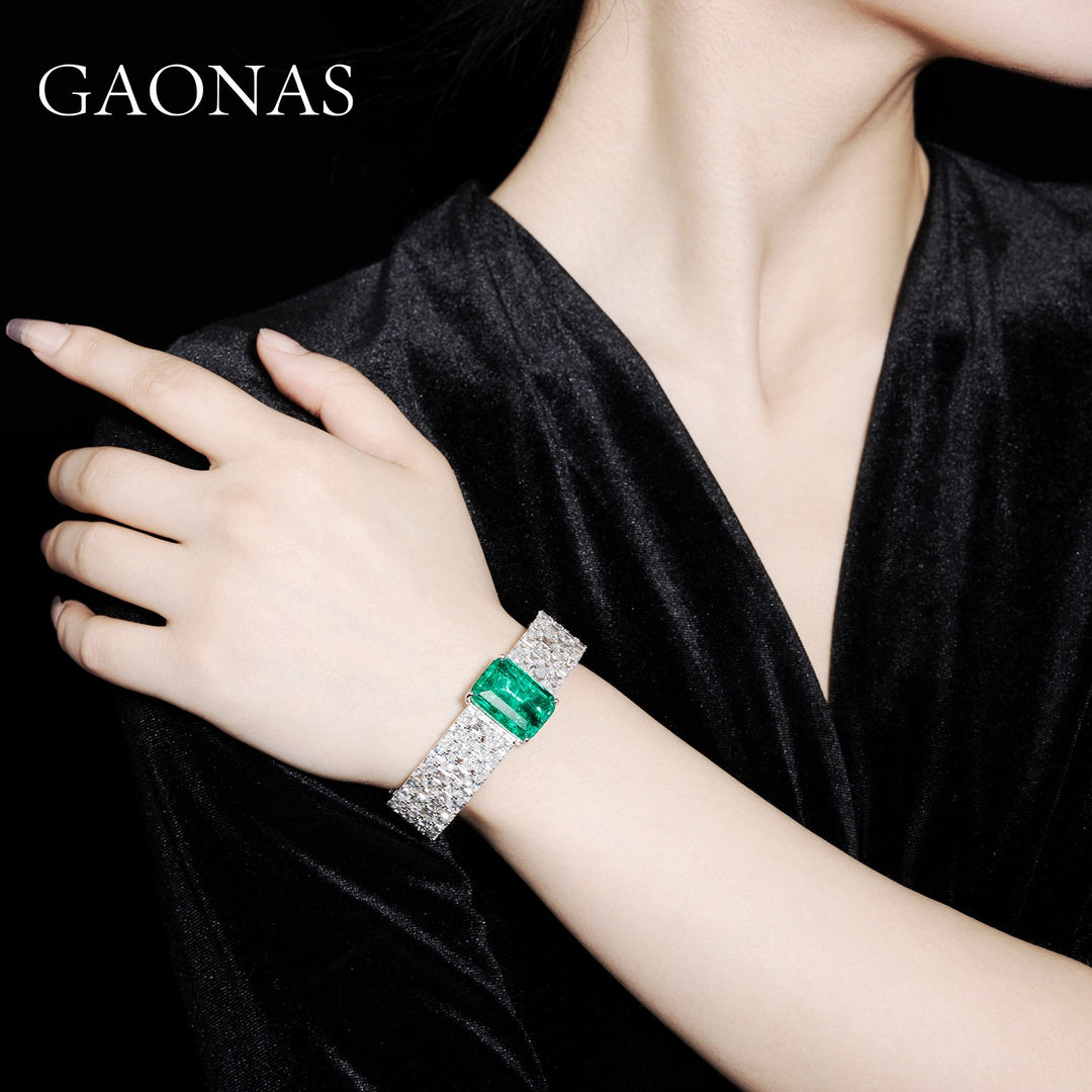 GAONAS Emerald bracelet Cubic Zirconia S925 Silver Artificial woman unisex fashion luxurious jewelry Green rich creative gifts 2025 NEW GS1110666