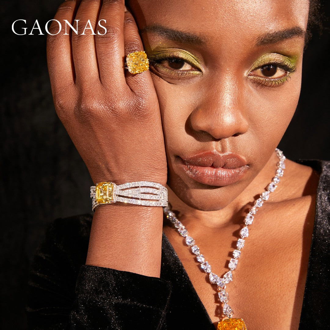 GAONAS Fancy Vivid Yellow bracelet Cubic Zirconia S925 Silver Artificial woman unisex fashion luxurious jewelry Yellow rich creative gifts 2025 NEW YS19333