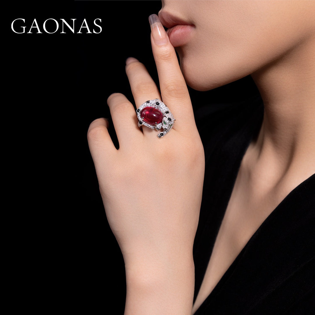 GAONAS Ruby ring Cubic Zirconia S925 Silver Artificial woman unisex fashion luxurious jewelry Red rich creative gifts 2025 NEW RJ112833-1