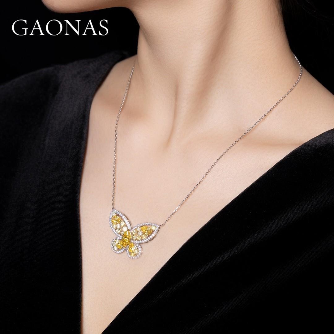 GAONAS Fancy Vivid Yellow necklace Cubic Zirconia S925 Silver Artificial woman unisex fashion luxurious jewelry Yellow rich creative gift 2025 NEW YX071530