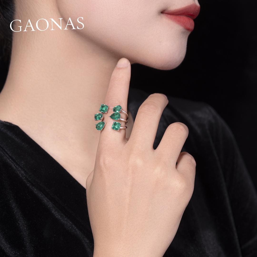 GAONAS Emerald ring Cubic Zirconia S925 Silver Artificial woman unisex fashion luxurious jewelry Green rich creative gifts 2025 NEW 10103JG