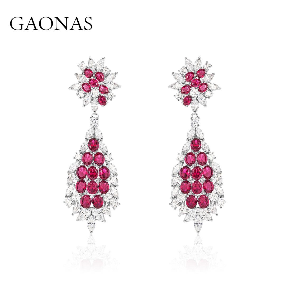 GAONAS Ruby earring Cubic Zirconia S925 Silver Artificial woman unisex fashion luxurious jewelry Red rich creative gifts 2025 NEW RE14266