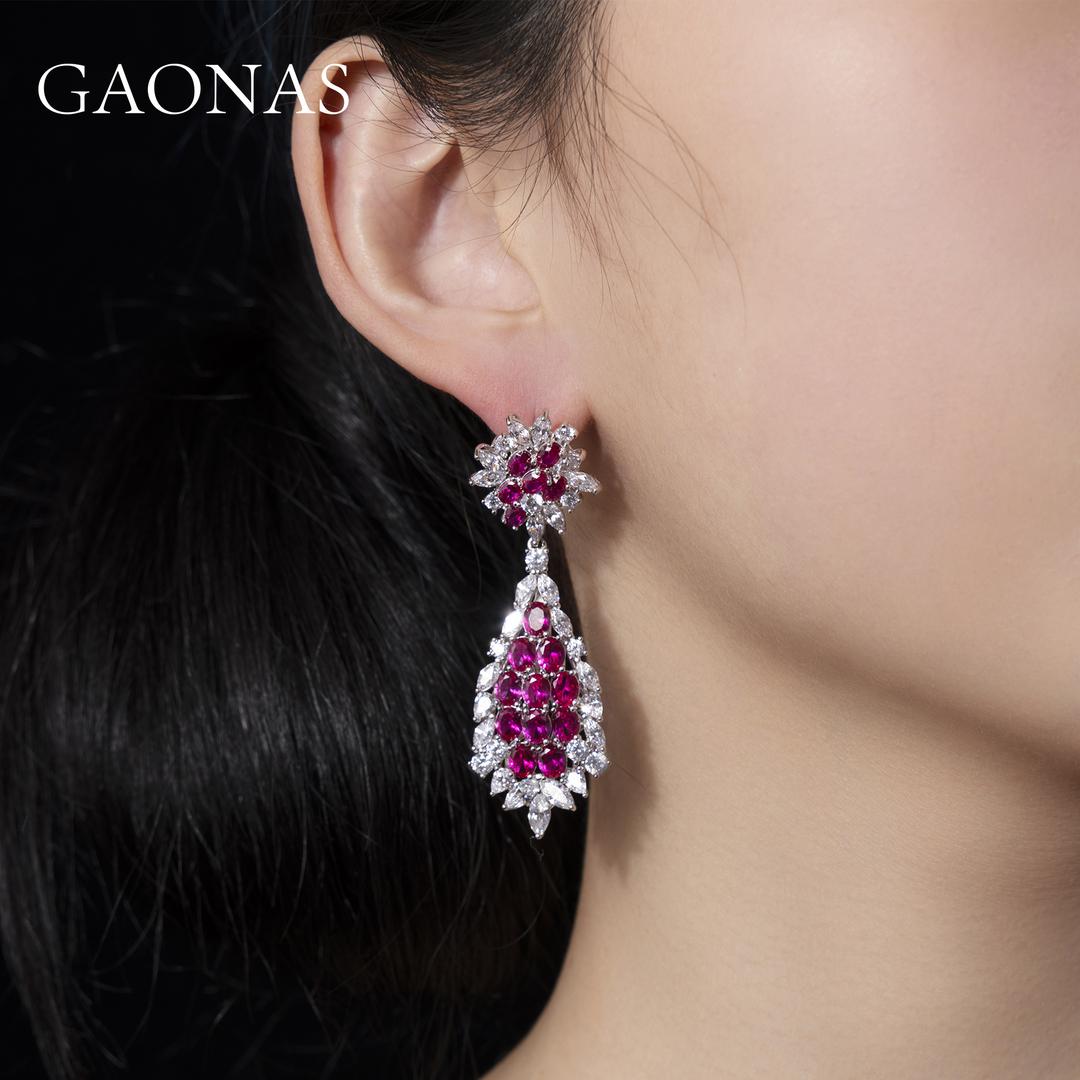 GAONAS Ruby earring Cubic Zirconia S925 Silver Artificial woman unisex fashion luxurious jewelry Red rich creative gifts 2025 NEW RE14266