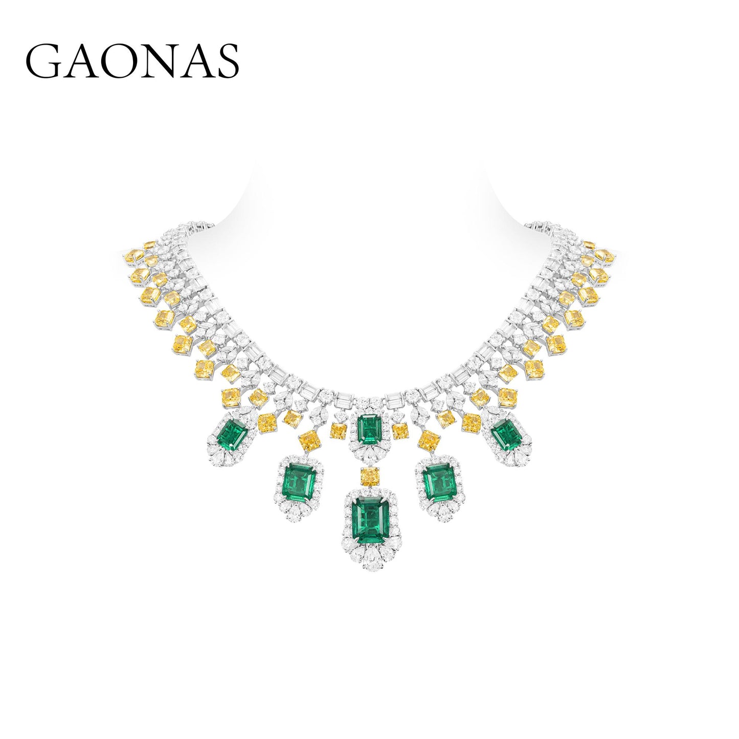 GAONAS Emerald necklace Cubic Zirconia S925 Silver Artificial woman unisex fashion luxurious jewelry Green rich creative gifts 2025 NEW 10268XG