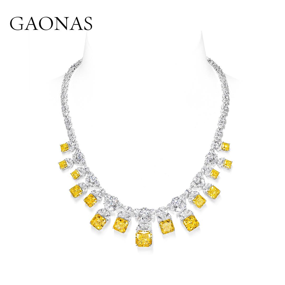 GAONAS Fancy Vivid Yellow necklace Cubic Zirconia S925 Silver Artificial woman unisex fashion luxurious jewelry Yellow rich creative gifts 2025 NEW YX412000