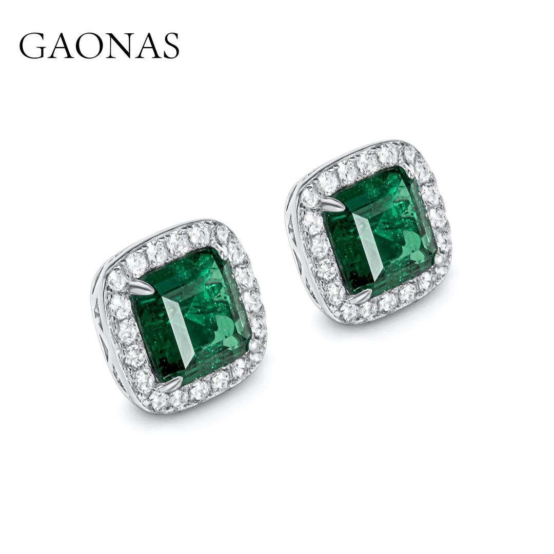 GAONAS Emerald earring Cubic Zirconia S925 Silver Artificial woman unisex fashion luxurious jewelry Green rich creative gifts 2025 NEW GE10660