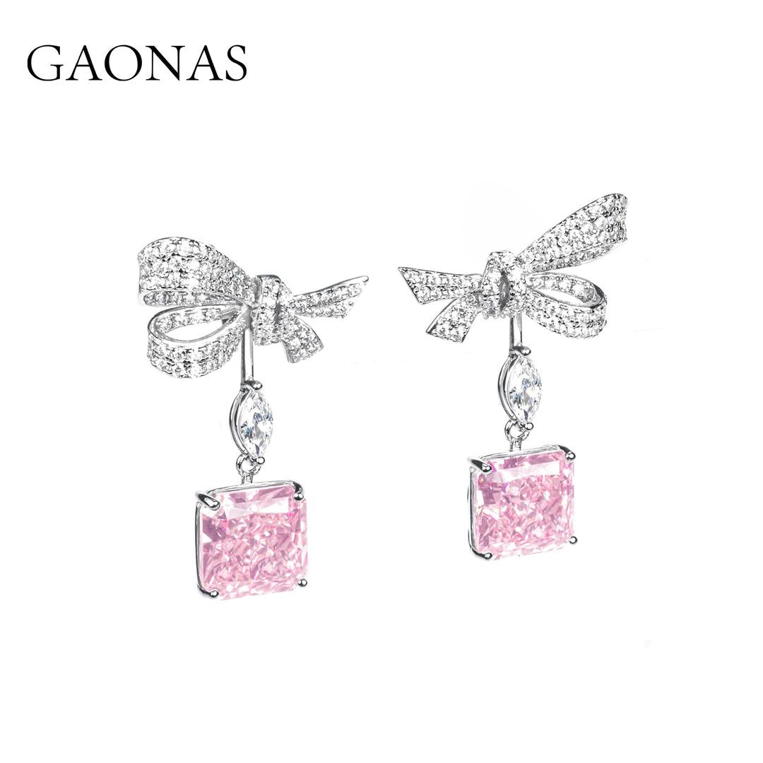 GAONAS Sakura Pink earring Cubic Zirconia S925 Silver Artificial woman unisex fashion luxurious jewelry Pink rich creative gifts 2025 NEW FE081400
