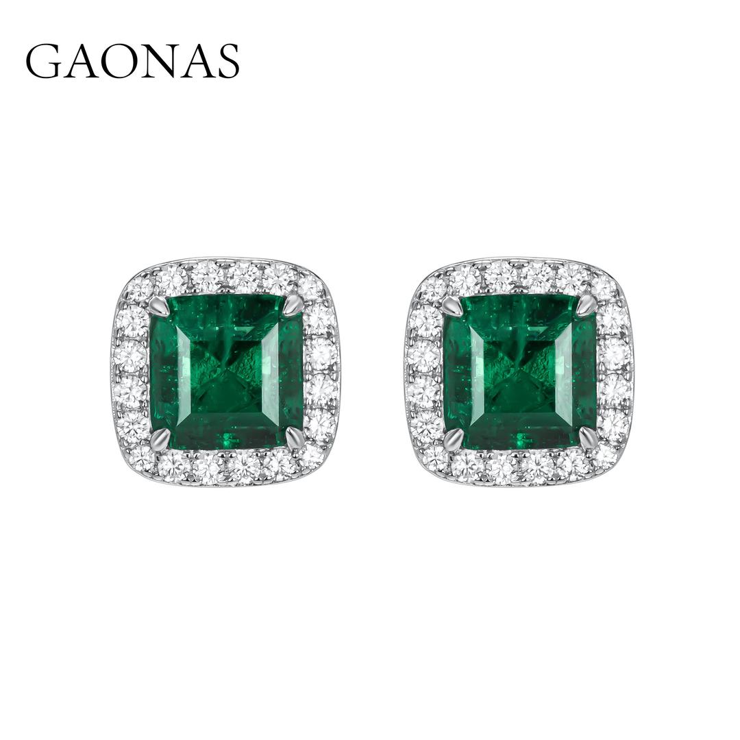 GAONAS Emerald earring Cubic Zirconia S925 Silver Artificial woman unisex fashion luxurious jewelry Green rich creative gifts 2025 NEW GE10660
