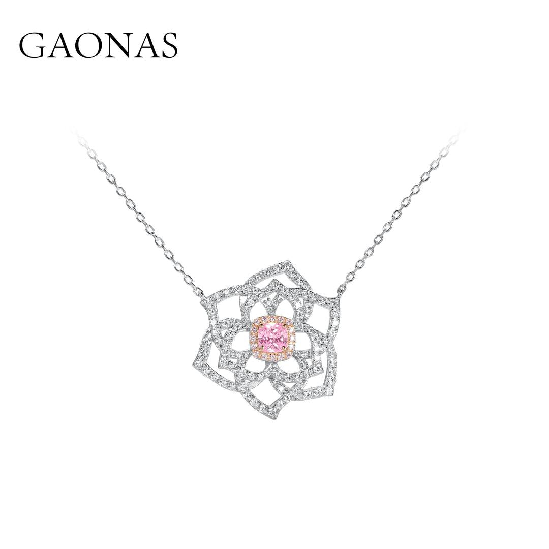 GAONAS Sakura Pink necklace Cubic Zirconia S925 Silver Artificial woman unisex fashion luxurious jewelry Pink rich creative gift 2025 NEW FX116633