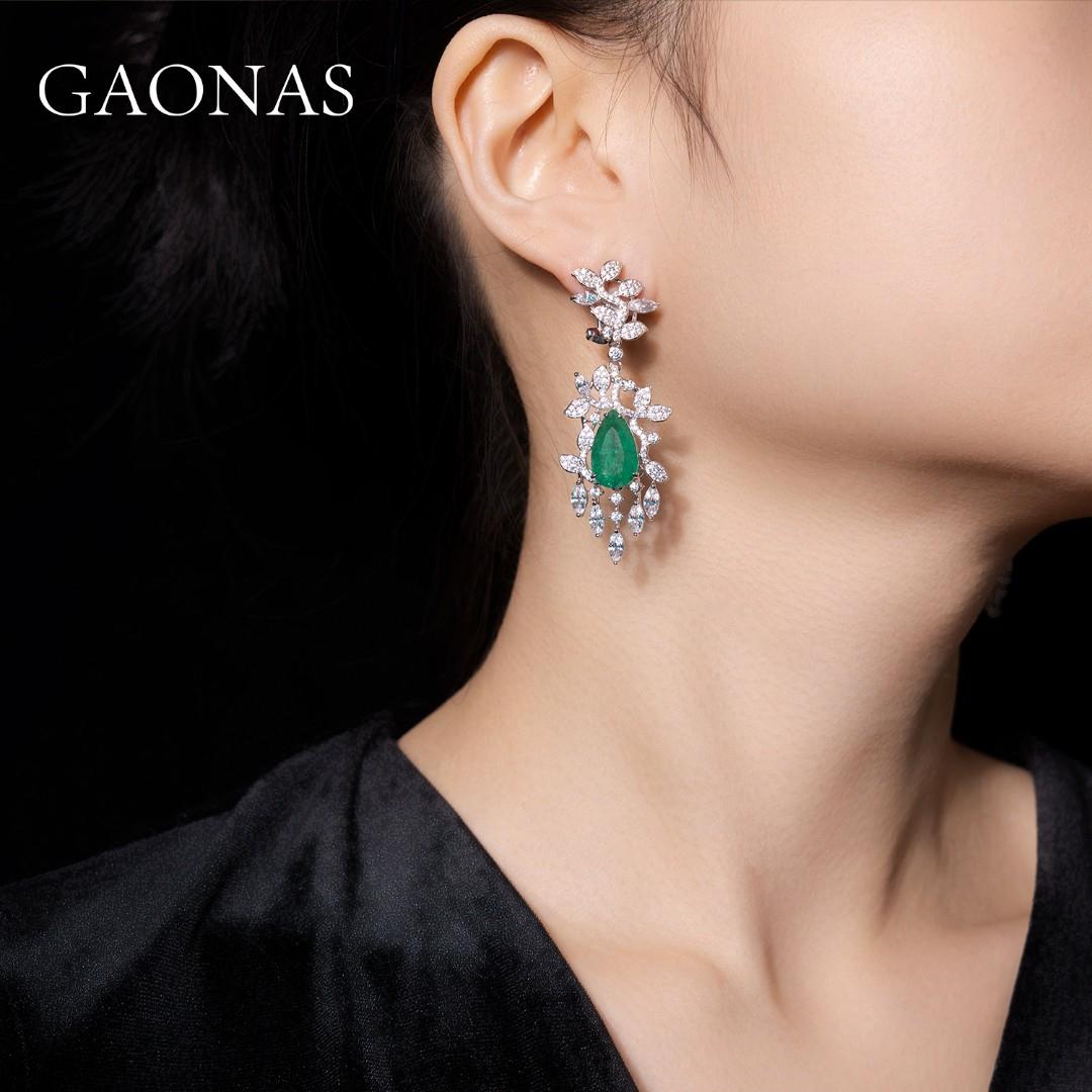GAONAS Emerald earring Cubic Zirconia S925 Silver Artificial woman unisex fashion luxurious jewelry Green rich creative gifts 2025 NEW GE112966