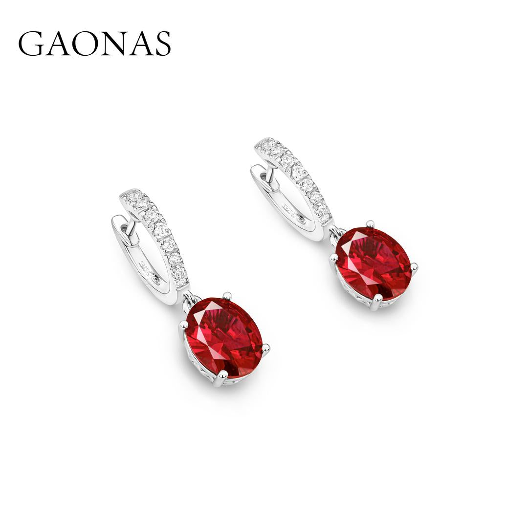 GAONAS Ruby earring Cubic Zirconia S925 Silver Artificial woman unisex fashion luxurious jewelry Red rich creative gifts 2025 NEW 10207ER