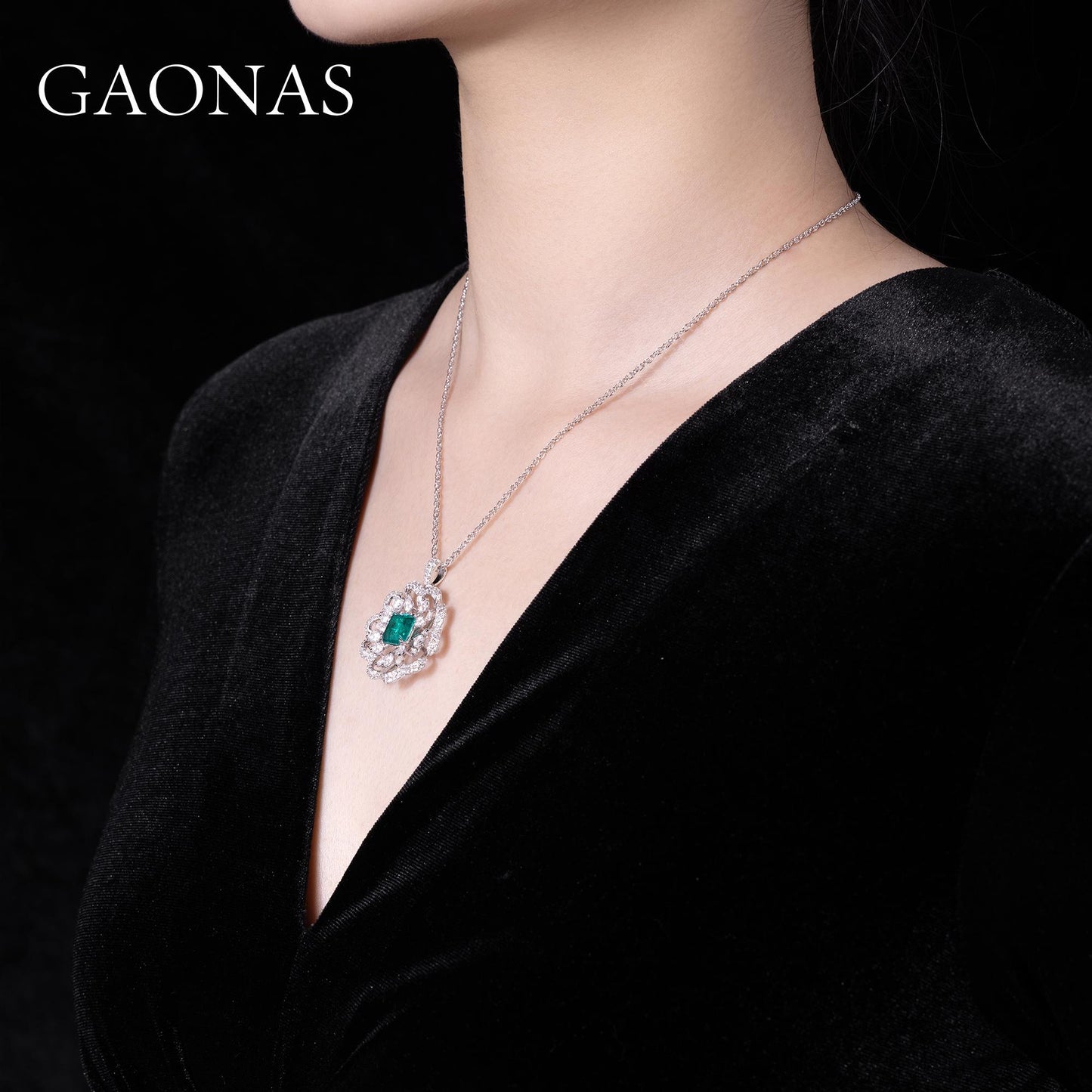 GAONAS Emerald necklace Cubic Zirconia S925 Silver Artificial woman unisex fashion luxurious jewelry Green rich creative gift 2025 NEW GX6996