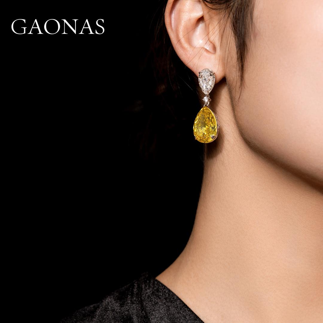 GAONAS Fancy Vivid Yellow earring Cubic Zirconia S925 Silver Artificial woman unisex fashion luxurious jewelry Yellow rich creative gifts 2025 NEW YE044000