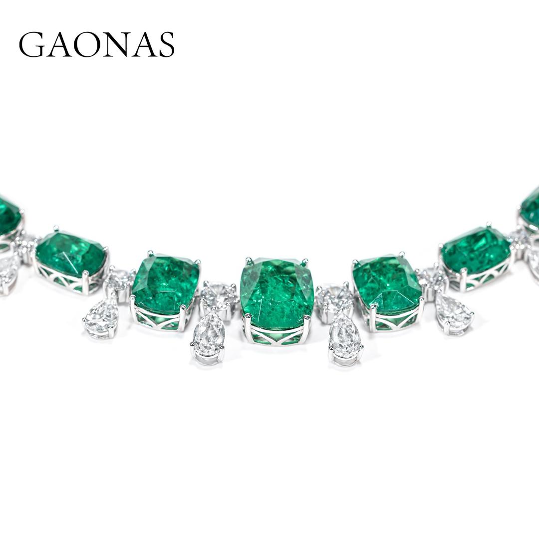 GAONAS Emerald necklace Cubic Zirconia S925 Silver Artificial woman unisex fashion luxurious jewelry Green rich creative gifts 2025 NEW GX0316600