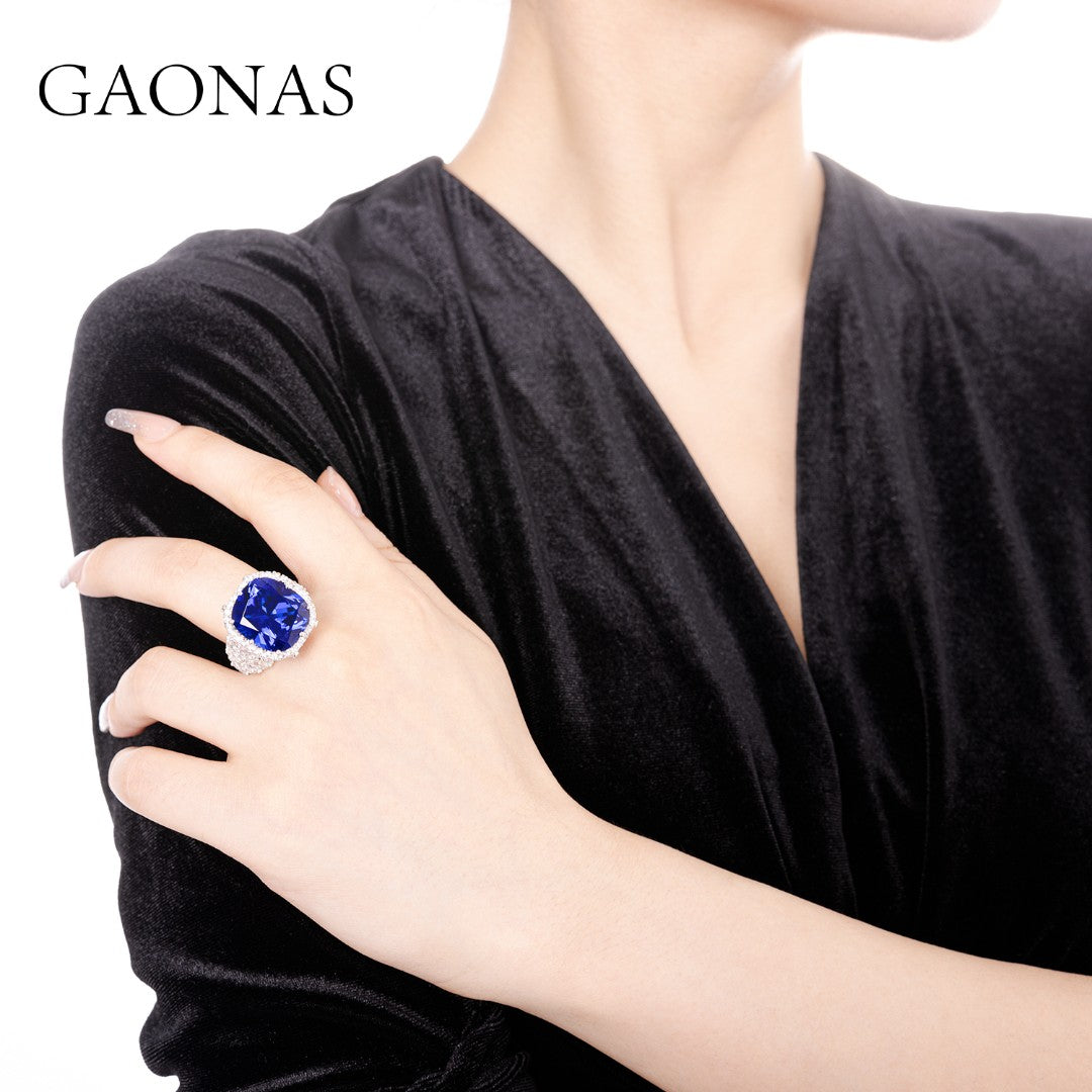 GAONAS Royalblue ring Cubic Zirconia S925 Silver Artificial woman unisex fashion luxurious jewelry Blue rich creative gifts 2025 NEW BJ24200