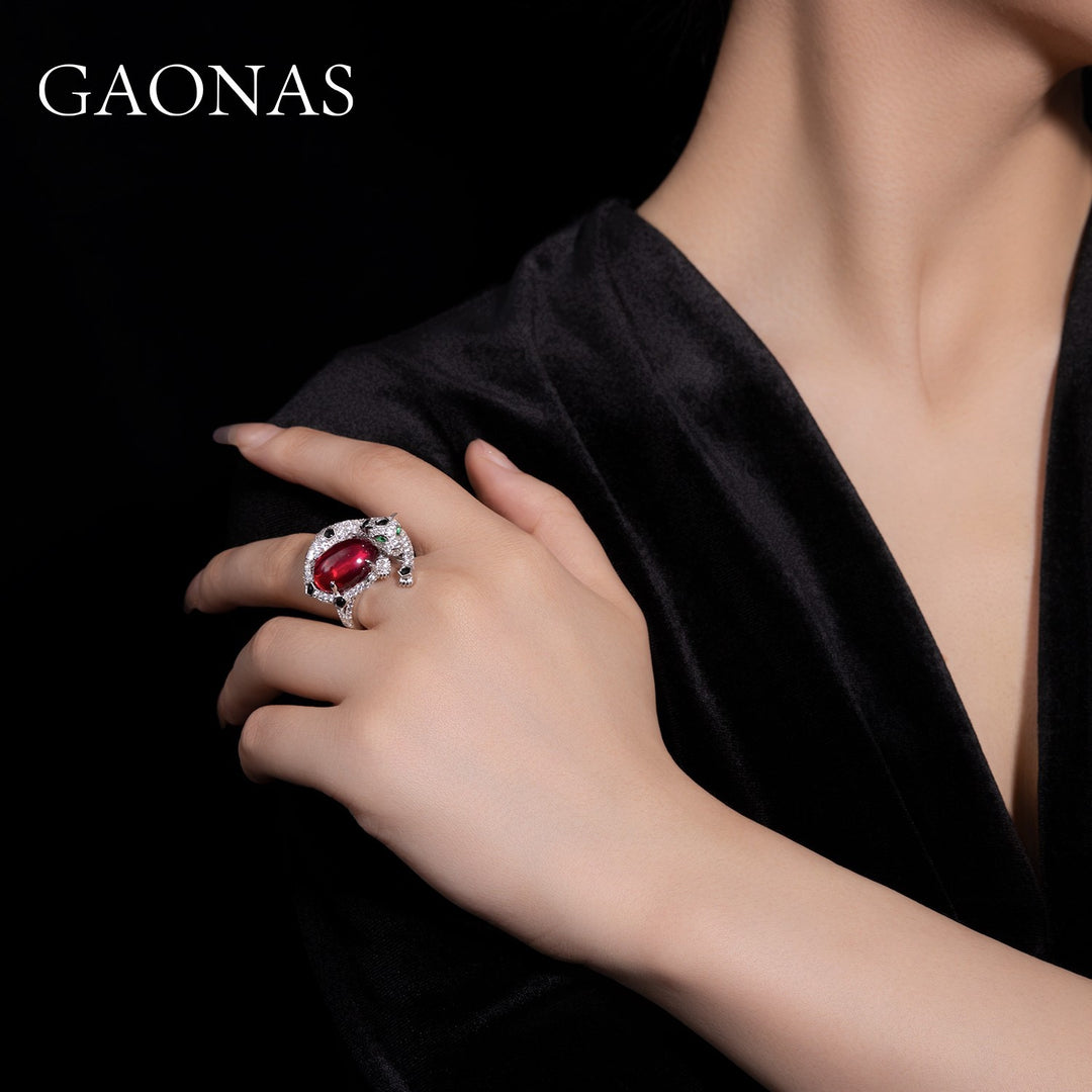 GAONAS Ruby ring Cubic Zirconia S925 Silver Artificial woman unisex fashion luxurious jewelry Red rich creative gifts 2025 NEW RJ112833-1