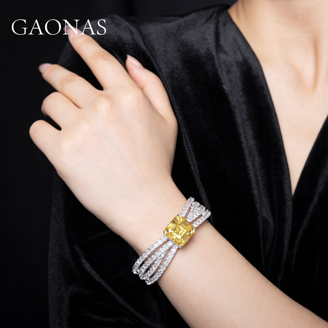 GAONAS Fancy Vivid Yellow bracelet Cubic Zirconia S925 Silver Artificial woman unisex fashion luxurious jewelry Yellow rich creative gifts 2025 NEW YS19333