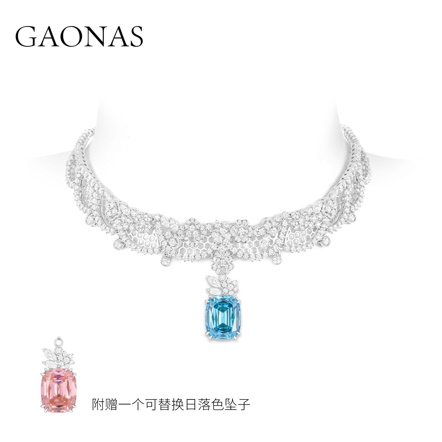 GAONAS Paraiba necklace Cubic Zirconia S925 Silver Artificial woman unisex fashion luxurious jewelry Blue rich creative gifts 2025 NEW 10350XPL