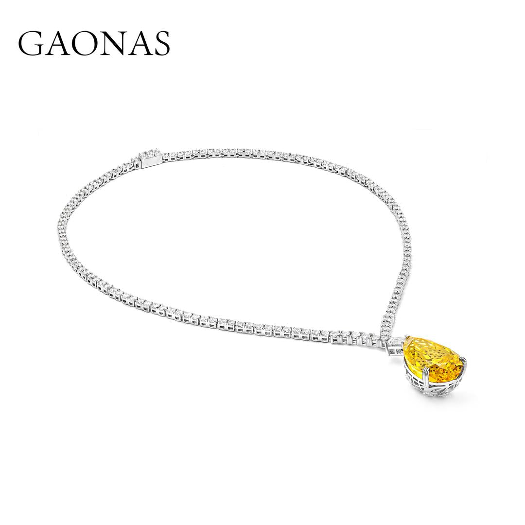 GAONAS Fancy Vivid Yellow necklace Cubic Zirconia S925 Silver Artificial woman unisex fashion luxurious jewelry Yellow rich creative gifts 2025 NEW YX045333