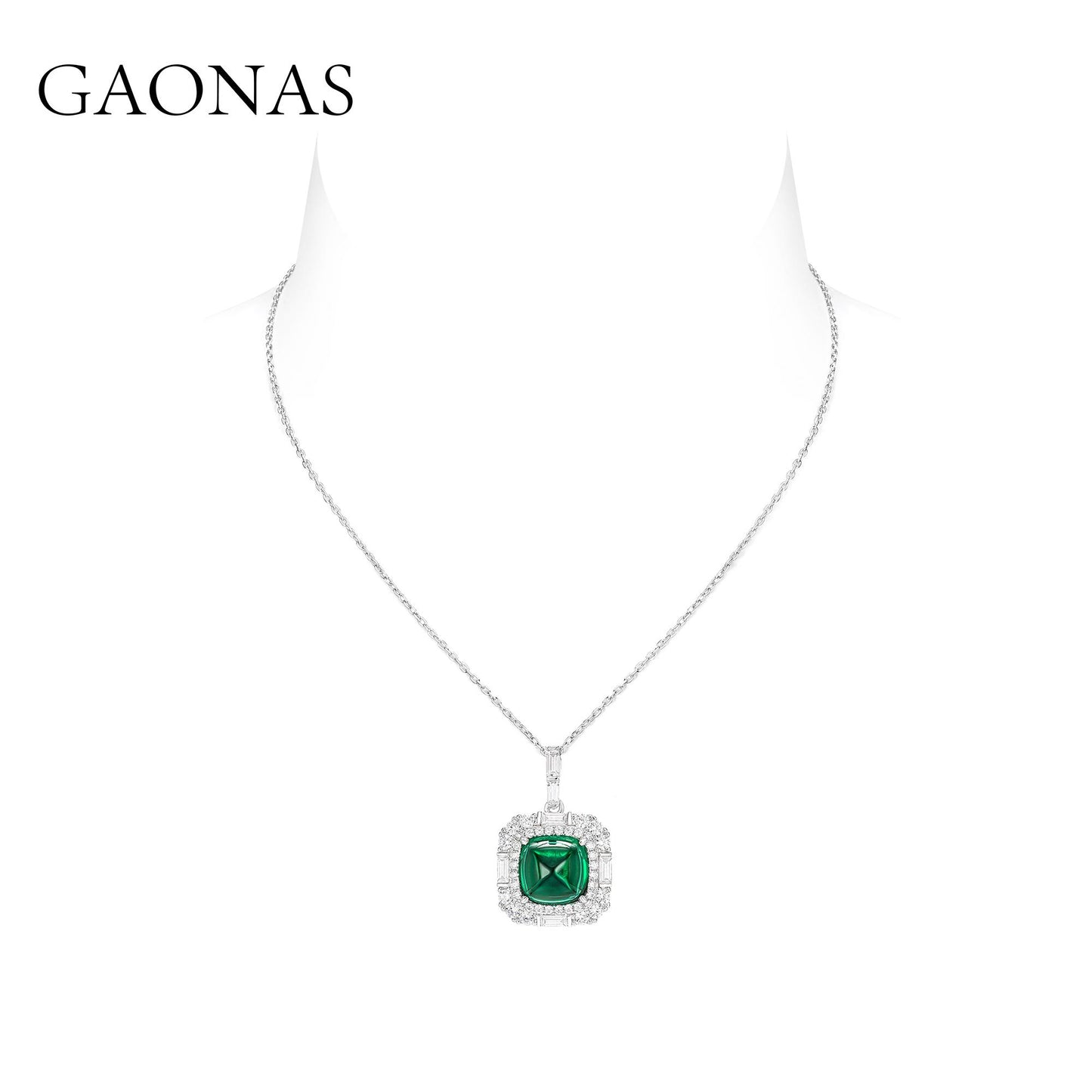 GAONAS Emerald necklace Cubic Zirconia S925 Silver Artificial woman unisex fashion luxurious jewelry Green rich creative gift 2025 NEW GX126633