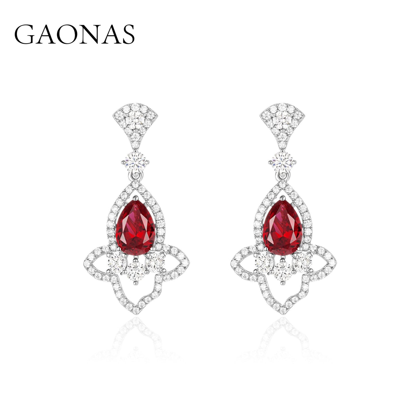 GAONAS Ruby earring Cubic Zirconia S925 Silver Artificial woman unisex fashion luxurious jewelry Red rich creative gifts 2025 NEW RE079633