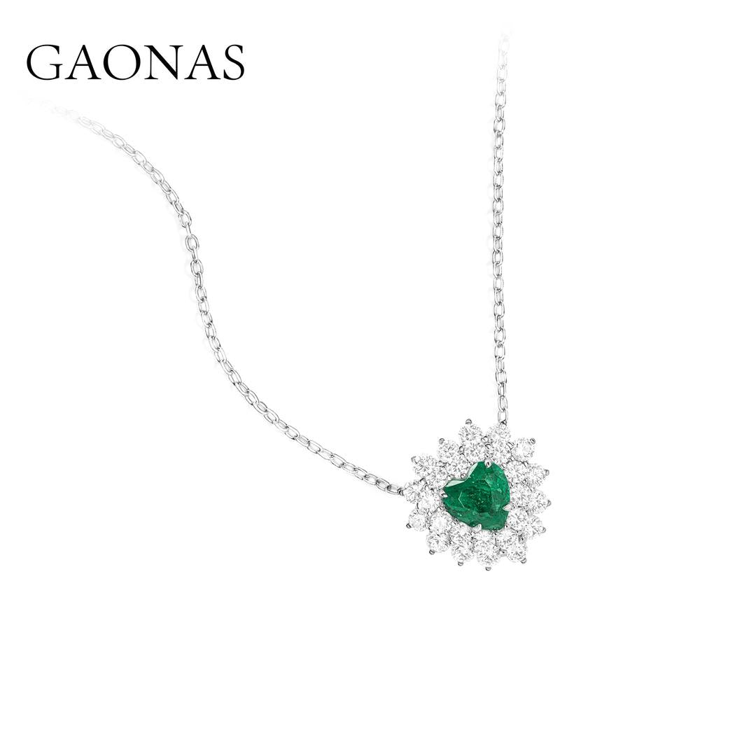GAONAS Emerald necklace Cubic Zirconia S925 Silver Artificial woman unisex fashion luxurious jewelry Green rich creative gift 2025 NEW GX121083