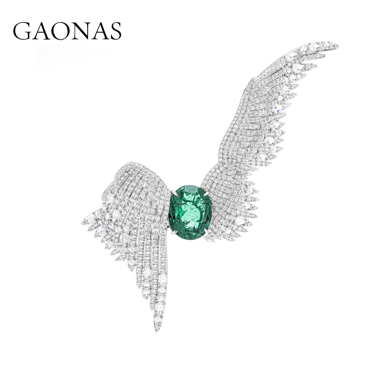 GAONAS Emerald brooch Cubic Zirconia S925 Silver Artificial woman unisex fashion luxurious jewelry Green rich creative gifts 2025 NEW 10127ZG