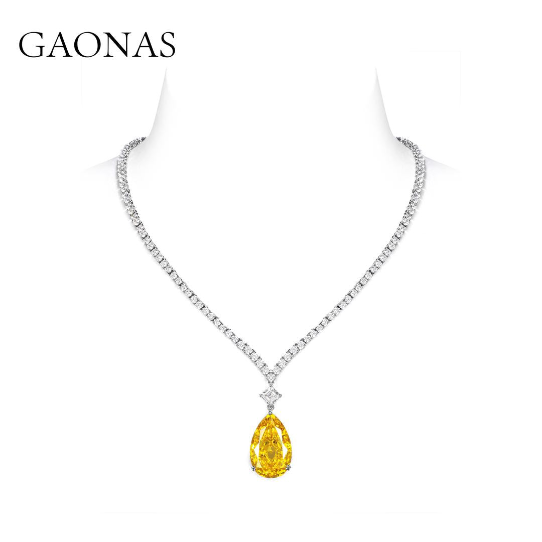 GAONAS Fancy Vivid Yellow necklace Cubic Zirconia S925 Silver Artificial woman unisex fashion luxurious jewelry Yellow rich creative gifts 2025 NEW YX045333