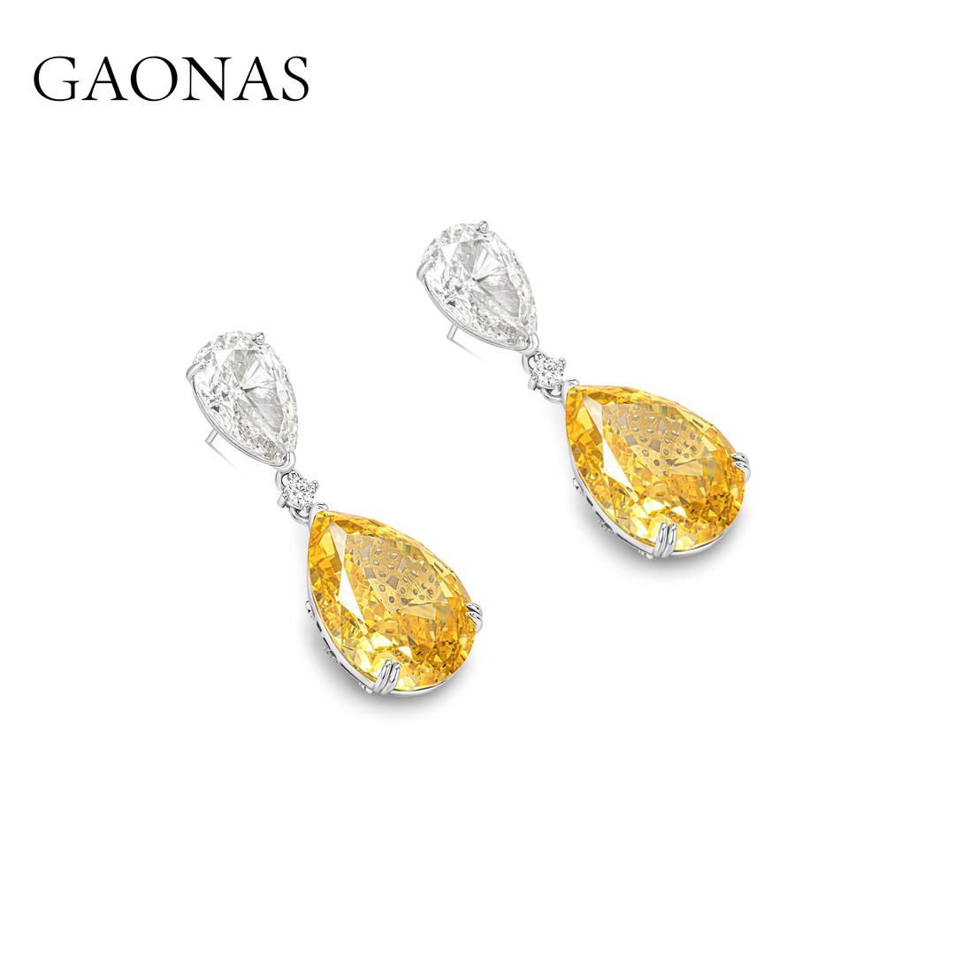GAONAS Fancy Vivid Yellow earring Cubic Zirconia S925 Silver Artificial woman unisex fashion luxurious jewelry Yellow rich creative gifts 2025 NEW YE044000