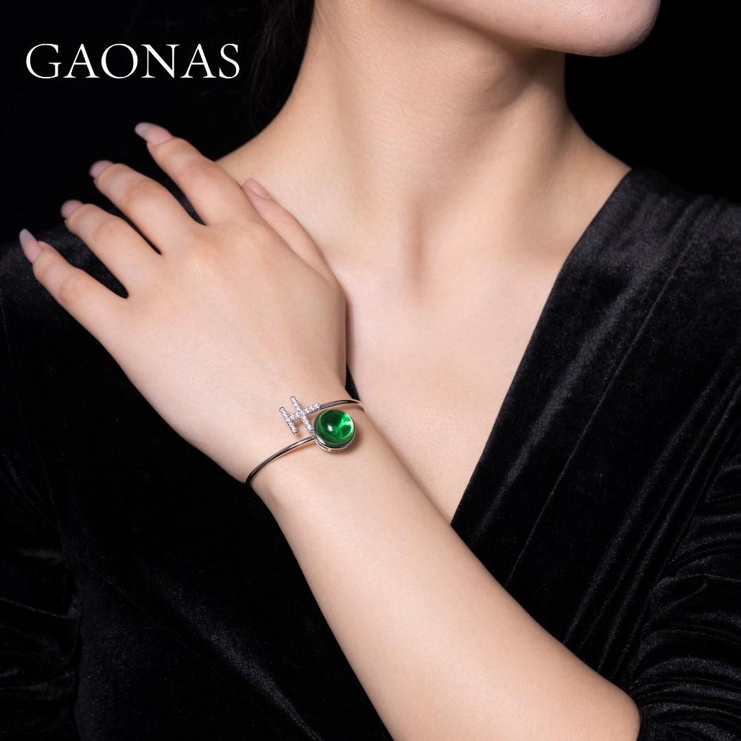 GAONAS Emerald bracelet Cubic Zirconia S925 Silver Artificial woman unisex fashion luxurious jewelry Green rich creative gifts 2025 NEW GS111533