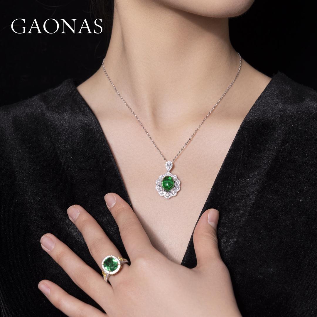 GAONAS Emerald necklace Cubic Zirconia S925 Silver Artificial woman unisex fashion luxurious jewelry Green rich creative gift 2025 NEW GX121266