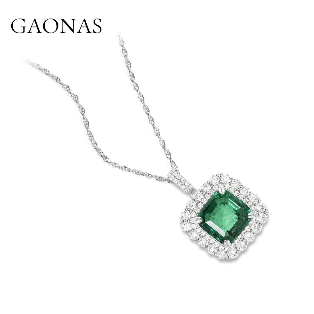 GAONAS Emerald necklace Cubic Zirconia S925 Silver Artificial woman unisex fashion luxurious jewelry Green rich creative gifts 2025 NEW GD043600
