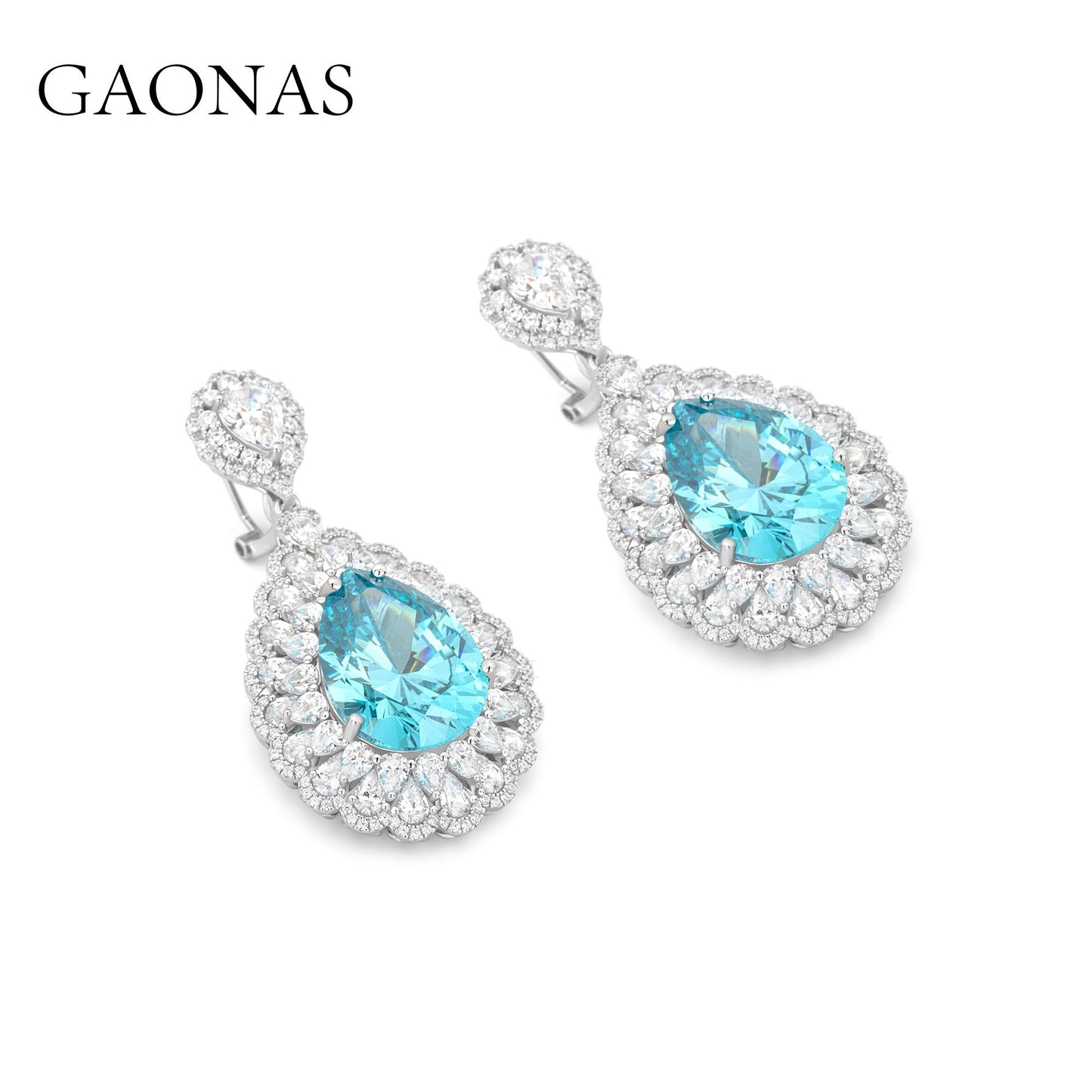 GAONAS Paraiba earring Cubic Zirconia S925 Silver Artificial woman unisex fashion luxurious jewelry Blue rich creative gifts 2025NEW 10025EPL