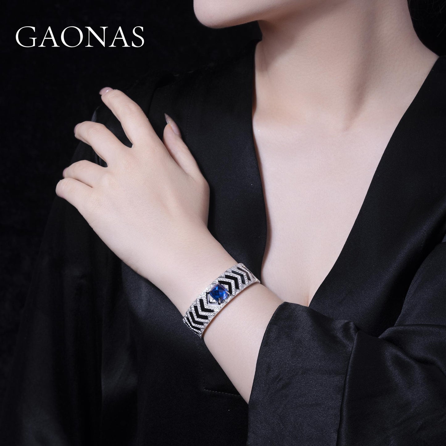 GAONAS Royalblue bracelet Cubic Zirconia S925 Silver Artificial woman unisex fashion luxurious jewelry Blue rich creative gifts 2025 NEW 10490SB