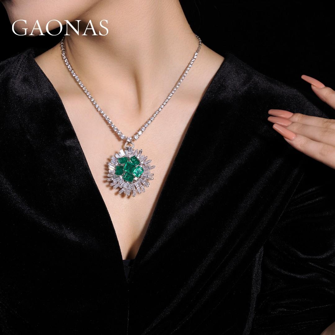 GAONAS Emerald brooch Cubic Zirconia S925 Silver Artificial woman unisex fashion luxurious jewelry Green rich creative gifts 2025 NEW GX093260