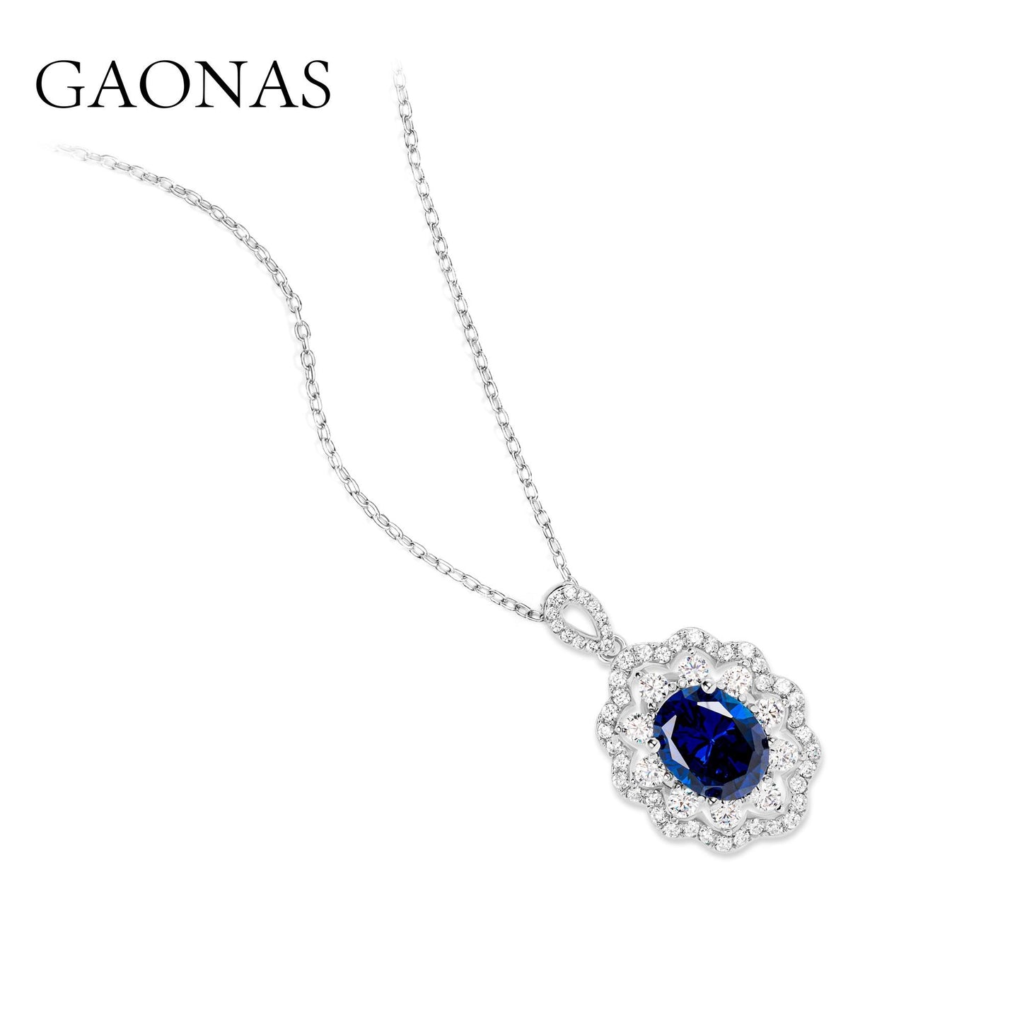 GAONAS Royalblue necklace Cubic Zirconia S925 Silver Artificial woman unisex fashion luxurious jewelry Blue rich creative gift 2025 NEW BX12630