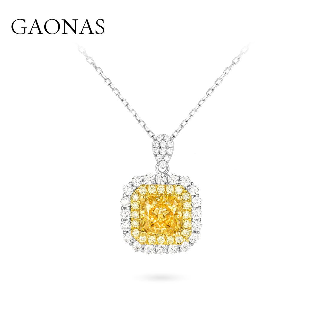 GAONAS Fancy Vivid Yellow necklace Cubic Zirconia S925 Silver Artificial woman unisex fashion luxurious jewelry Yellow rich creative gifts 2025 NEW YX041600