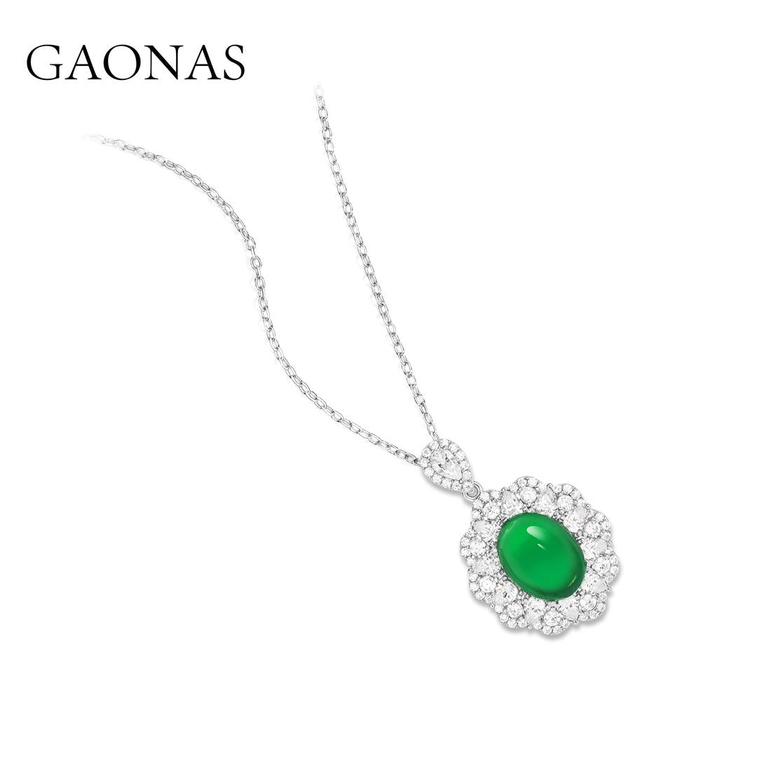 GAONAS Emerald necklace Cubic Zirconia S925 Silver Artificial woman unisex fashion luxurious jewelry Green rich creative gift 2025 NEW GX121266