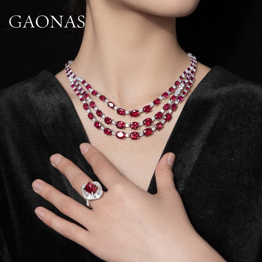 GAONAS Ruby necklace Cubic Zirconia S925 Silver Artificial woman unisex fashion luxurious jewelry Red rich creative gifts 2025 NEW RX121933