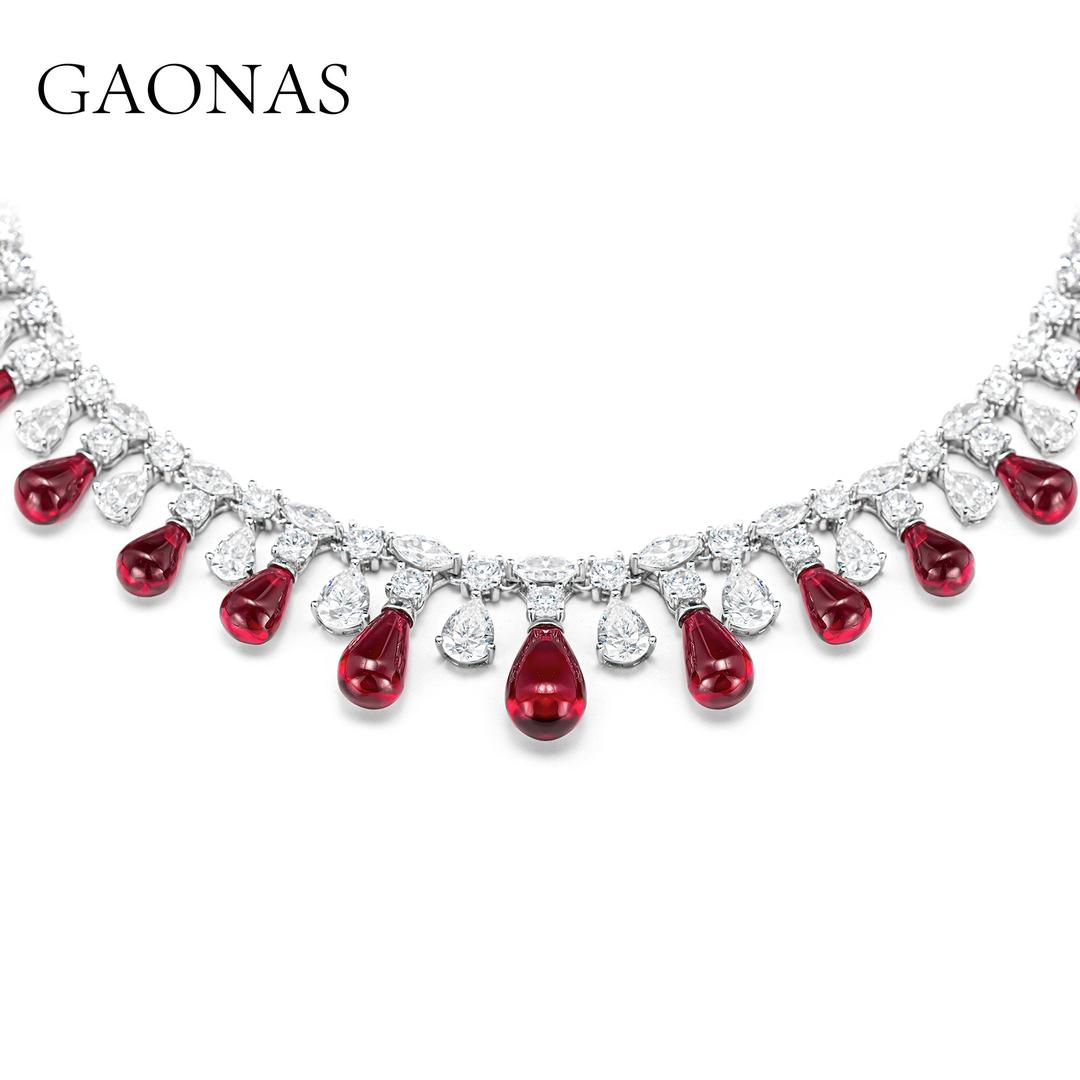 GAONAS Ruby necklace Cubic Zirconia S925 Silver Artificial woman unisex fashion luxurious jewelry Red rich creative gifts 2025 NEW RX048666